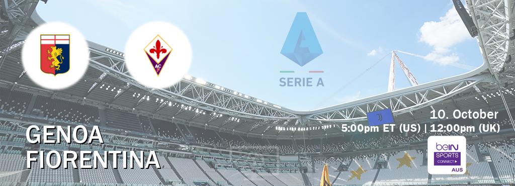 You can watch game live between Genoa and Fiorentina on beIN Sports Connect(AU). You can watch game live between Genoa and Fiorentina on beIN Sports Connect(AU).