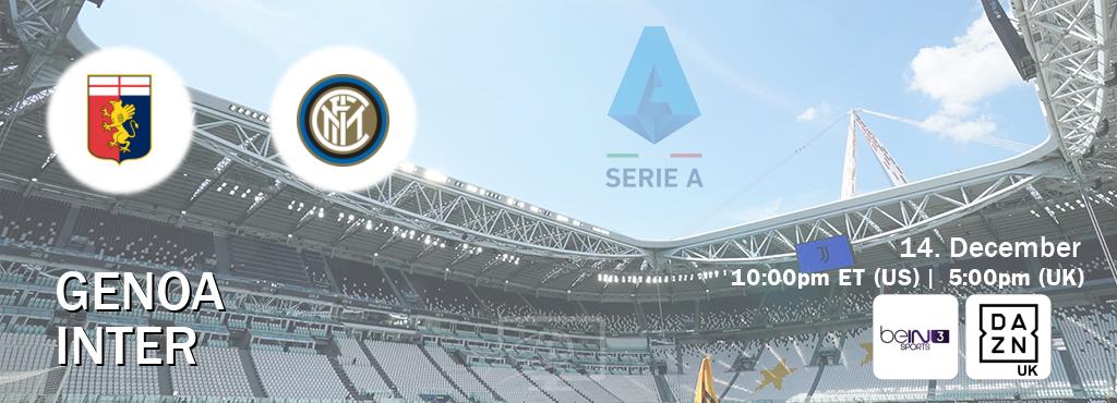 You can watch game live between Genoa and Inter on beIN SPORTS 3(AU) and DAZN UK(UK).