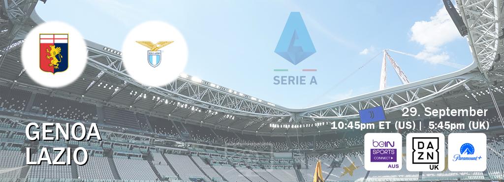 You can watch game live between Genoa and Lazio on beIN Sports Connect(AU), DAZN UK(UK), Paramount+(US). You can watch game live between Genoa and Lazio on beIN Sports Connect(AU), DAZN UK(UK), Paramount+(US).