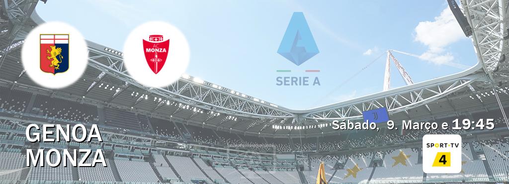 Jogo entre Genoa e Monza tem emissão Sport TV 4 (Sábado,  9. Março e  19:45).