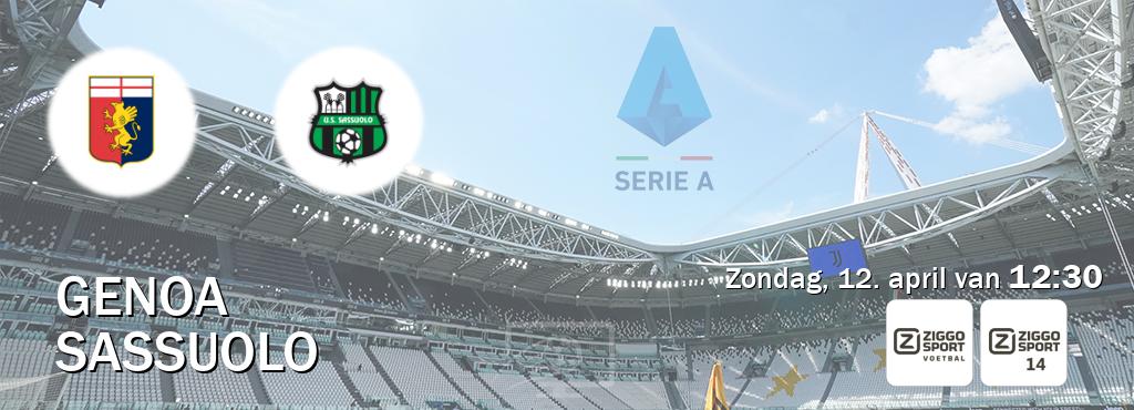 Wedstrijd tussen Genoa en Sassuolo live op tv bij Ziggo Sport, Ziggo Sport 14 (zondag, 12. april van  12:30).