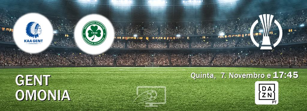 Jogo entre Gent e Omonia tem emissão DAZN (Quinta,  7. Novembro e  17:45).