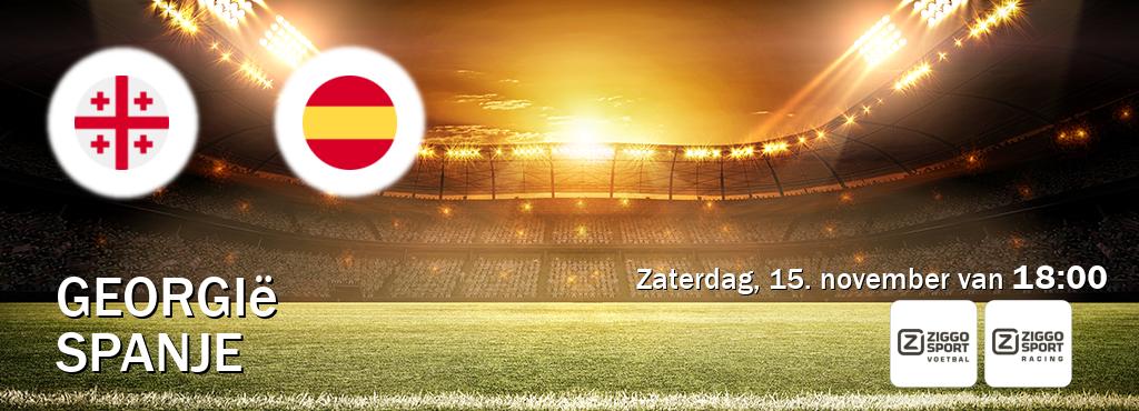 Wedstrijd tussen Georgië en Spanje live op tv bij Ziggo Sport, Ziggo Sport 3 (zaterdag, 15. november van  18:00).