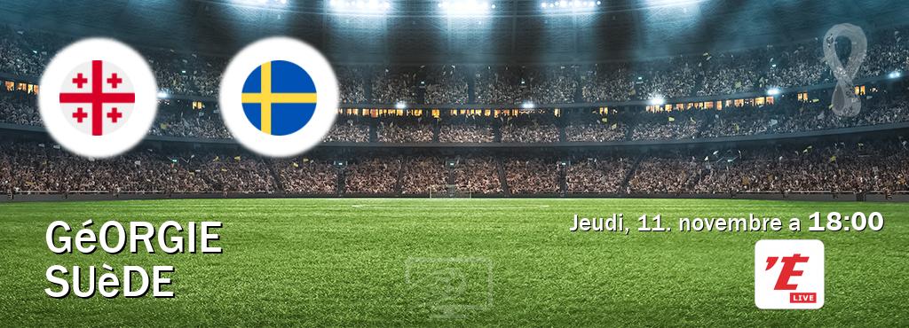Match entre Géorgie et Suède en direct à la L'Equipe Live (jeudi, 11. novembre a  18:00).