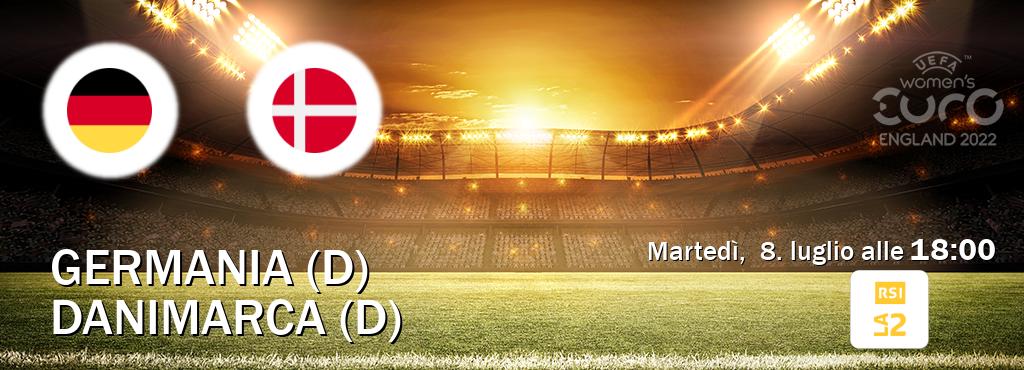 Il match Germania (D) - Danimarca (D) sarà trasmesso in diretta TV su RSI La 2 (ore 18:00)