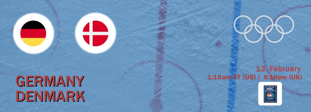 You can watch game live between Germany and Denmark on NBC Olympics(US).