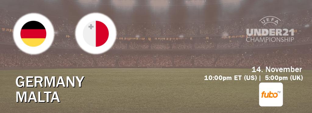 You can watch game live between Germany U21 and Malta U21 on fuboTV(US). You can watch game live between Germany U21 and Malta U21 on fuboTV(US).