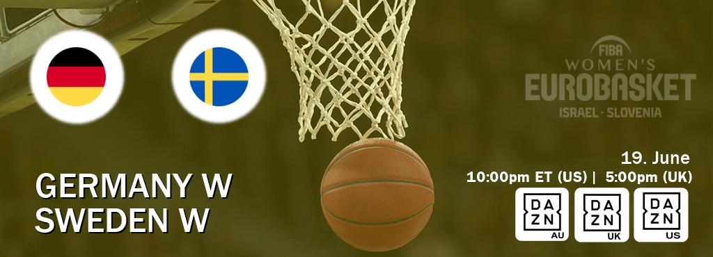 You can watch game live between Germany W and Sweden W on DAZN(AU), DAZN UK(UK), DAZN(US).