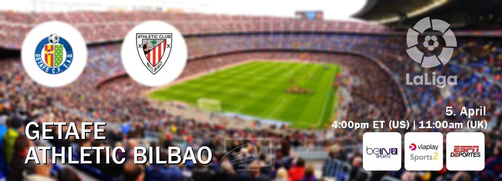 You can watch game live between Getafe and Athletic Bilbao on beIN SPORTS 2(AU), Viaplay Sports 2(UK), ESPN Deportes(US). You can watch game live between Getafe and Athletic Bilbao on beIN SPORTS 2(AU), Viaplay Sports 2(UK), ESPN Deportes(US).