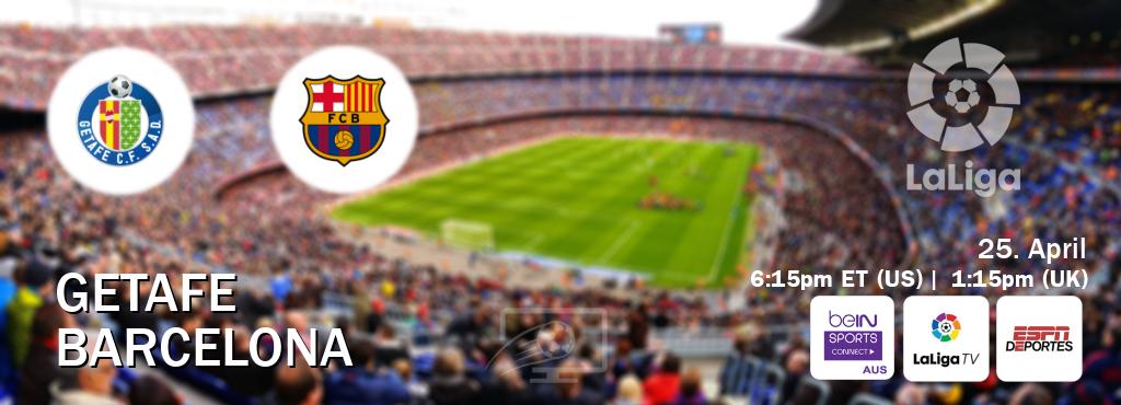 You can watch game live between Getafe and Barcelona on beIN Sports Connect(AU), LaLiga TV(UK), ESPN Deportes(US).