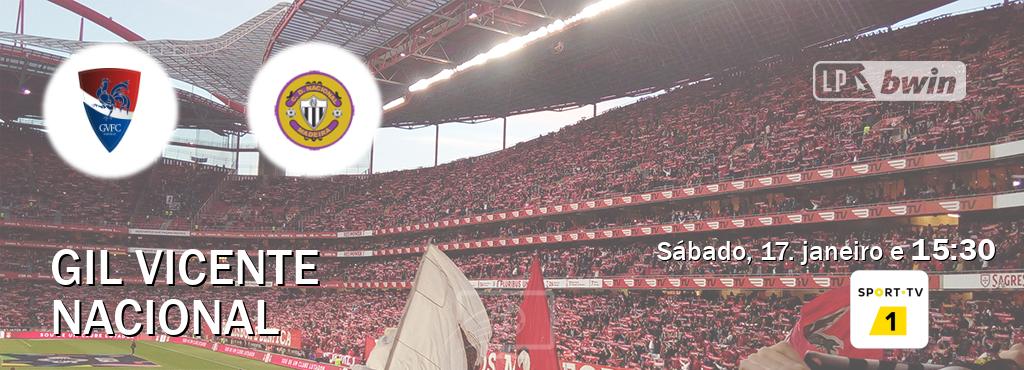 Jogo entre Gil Vicente e Nacional tem emissão Sport TV 1 (sábado, 17. janeiro e  15:30).