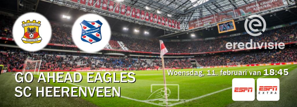 Wedstrijd tussen Go Ahead Eagles en SC Heerenveen live op tv bij ESPN 1, ESPN Extra (woensdag, 11. februari van  18:45).