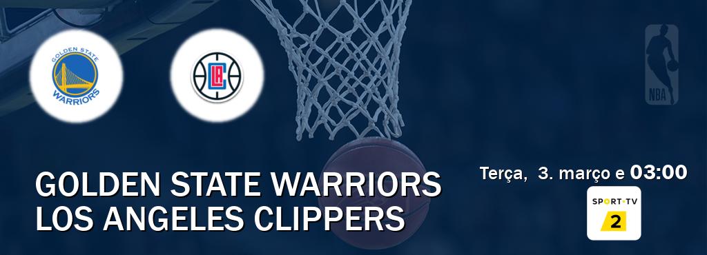 Jogo entre Golden State Warriors e Los Angeles Clippers tem emissão Sport TV 2 (terça,  3. março e  03:00).