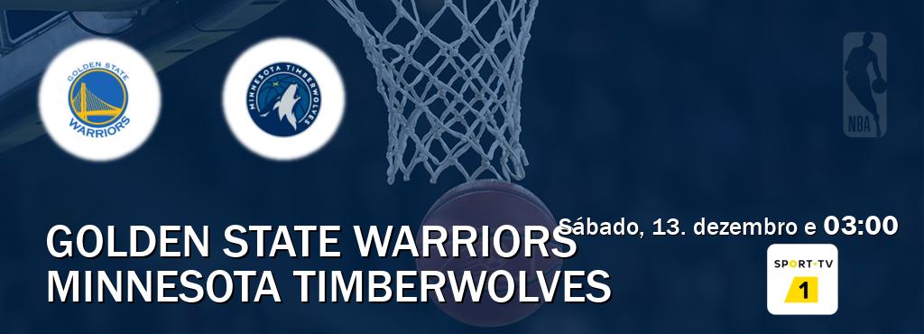 Jogo entre Golden State Warriors e Minnesota Timberwolves tem emissão Sport TV 1 (sábado, 13. dezembro e  03:00).