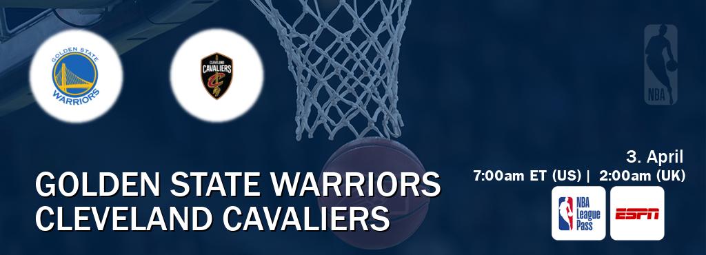 You can watch game live between Golden State Warriors and Cleveland Cavaliers on NBA League Pass and ESPN(US).