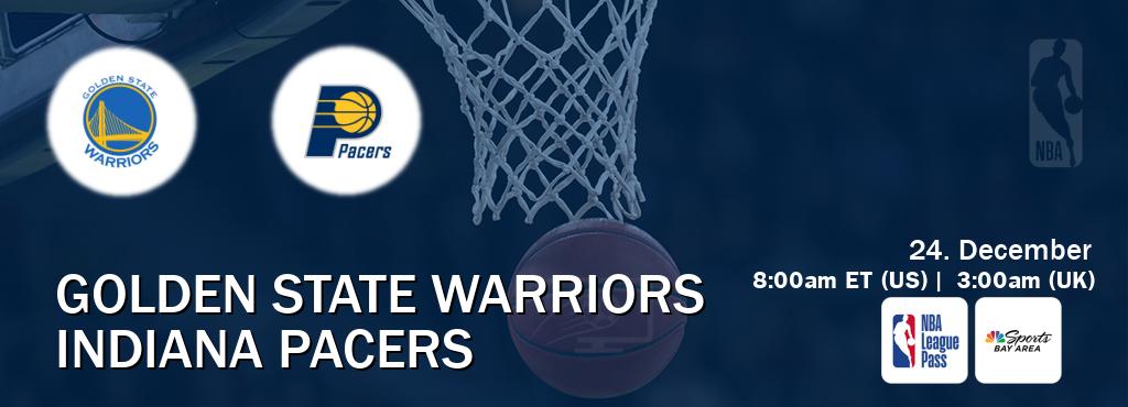 You can watch game live between Golden State Warriors and Indiana Pacers on NBA League Pass and NBCS Bay Area(US).