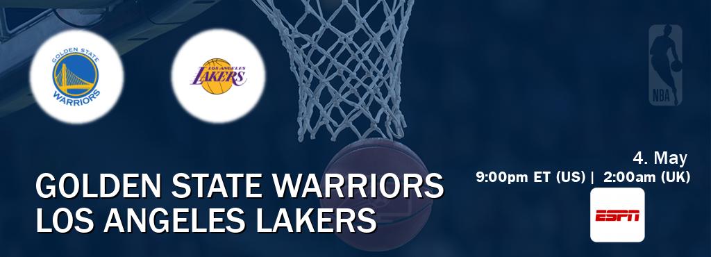 You can watch game live between Golden State Warriors and Los Angeles Lakers on ESPN.