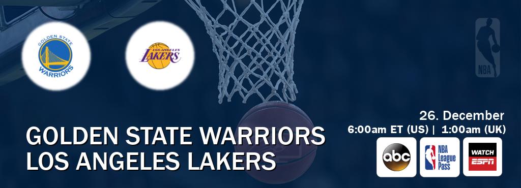 You can watch game live between Golden State Warriors and Los Angeles Lakers on ABC(US), NBA League Pass, WatchESPN(AU).