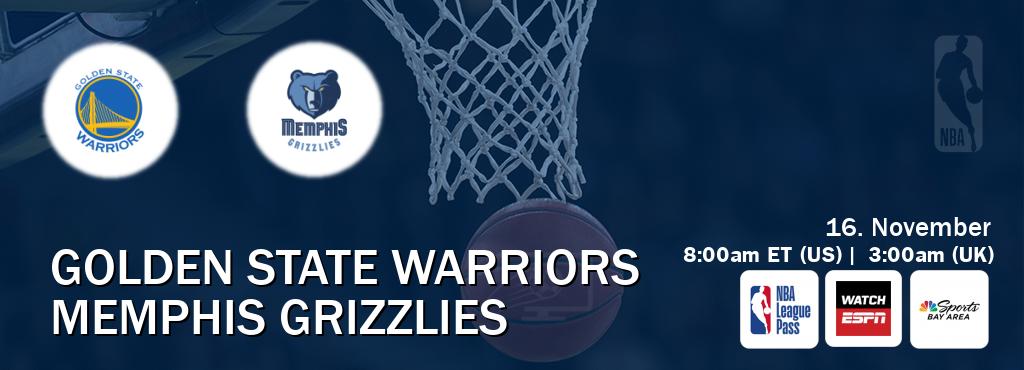 You can watch game live between Golden State Warriors and Memphis Grizzlies on NBA League Pass, WatchESPN(AU), NBCS Bay Area(US).