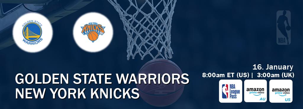 You can watch game live between Golden State Warriors and New York Knicks on NBA League Pass, Amazon Prime Australia(AU), Amazon Prime US(US).