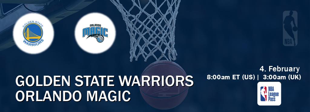 You can watch game live between Golden State Warriors and Orlando Magic on NBA League Pass.