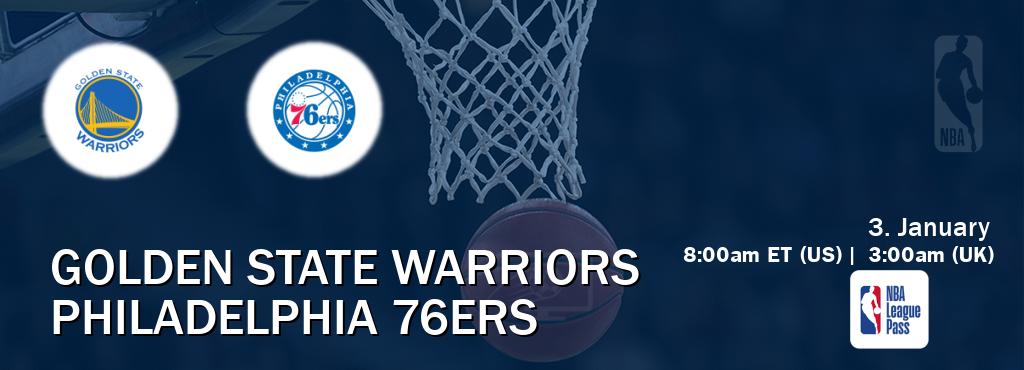 You can watch game live between Golden State Warriors and Philadelphia 76ers on NBA League Pass.