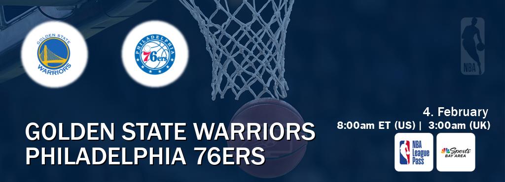 You can watch game live between Golden State Warriors and Philadelphia 76ers on NBA League Pass and NBCS Bay Area(US).