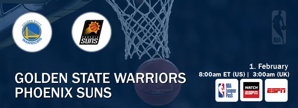 You can watch game live between Golden State Warriors and Phoenix Suns on NBA League Pass, WatchESPN(AU), ESPN(US).