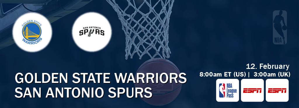 You can watch game live between Golden State Warriors and San Antonio Spurs on NBA League Pass, ESPN(AU), ESPN(US). You can watch game live between Golden State Warriors and San Antonio Spurs on NBA League Pass, ESPN(AU), ESPN(US).