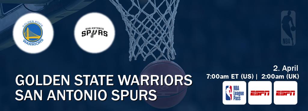 You can watch game live between Golden State Warriors and San Antonio Spurs on NBA League Pass, ESPN(AU), ESPN(US). You can watch game live between Golden State Warriors and San Antonio Spurs on NBA League Pass, ESPN(AU), ESPN(US).