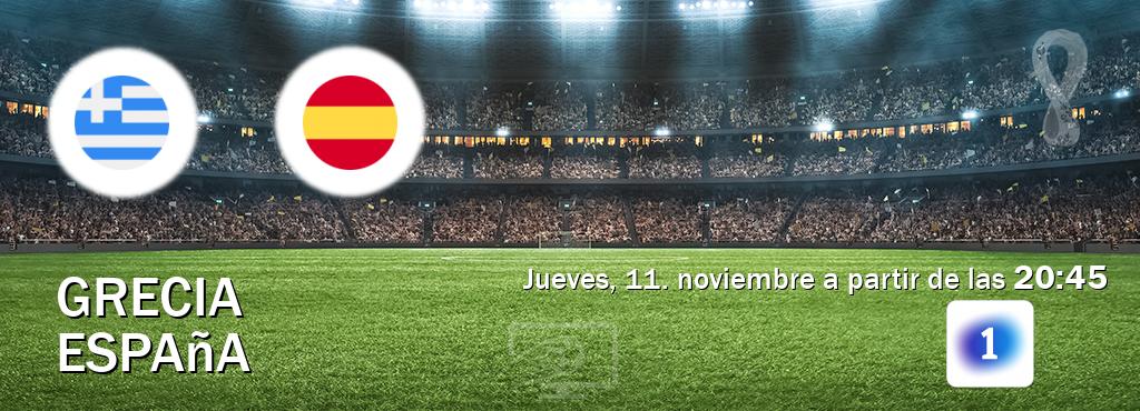 El partido entre Grecia y España será retransmitido por LA 1 (jueves, 11. noviembre a partir de las  20:45).