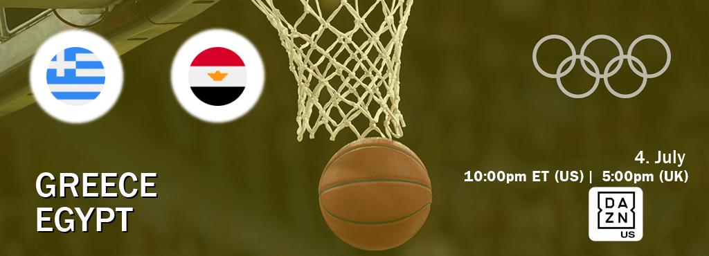 You can watch game live between Greece and Egypt on DAZN(US).