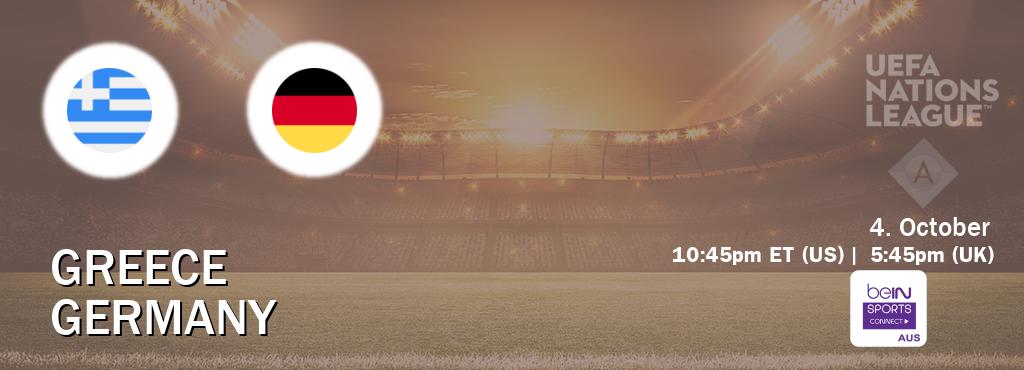 You can watch game live between Greece and Germany on beIN Sports Connect(AU).
