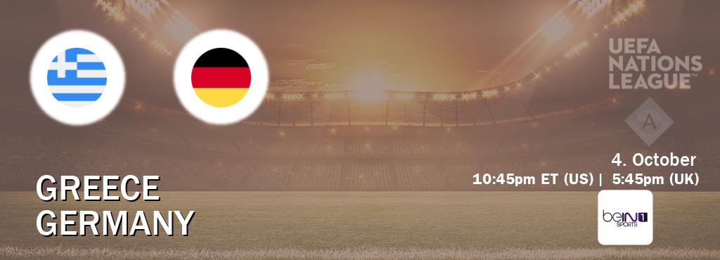 You can watch game live between Greece and Germany on beIN SPORTS 1(AU). You can watch game live between Greece and Germany on beIN SPORTS 1(AU).