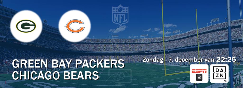Wedstrijd tussen Green Bay Packers en Chicago Bears live op tv bij ESPN 3, DAZN (zondag,  7. december van  22:25).