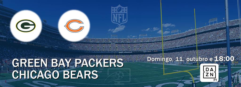 Jogo entre Green Bay Packers e Chicago Bears tem emissão DAZN (domingo, 11. outubro e  18:00).