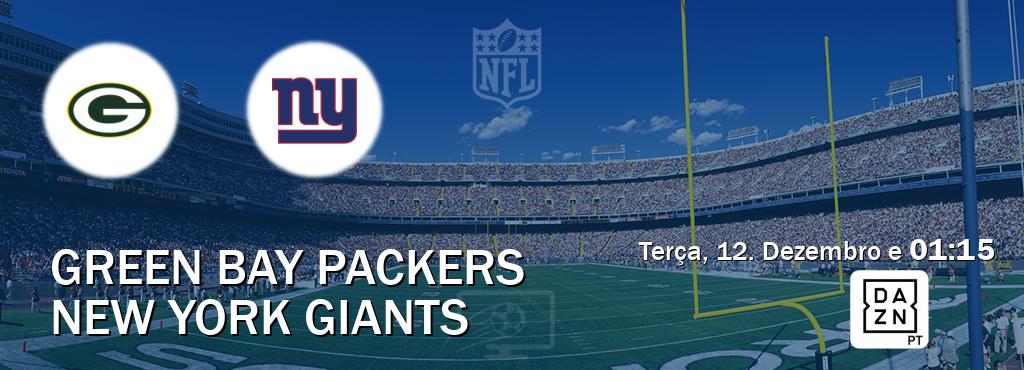 Jogo entre Green Bay Packers e New York Giants tem emissão DAZN (Terça, 12. Dezembro e  01:15).