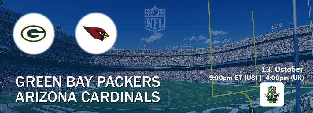 You can watch game live between Green Bay Packers and Arizona Cardinals on NFL Sunday Ticket(US).