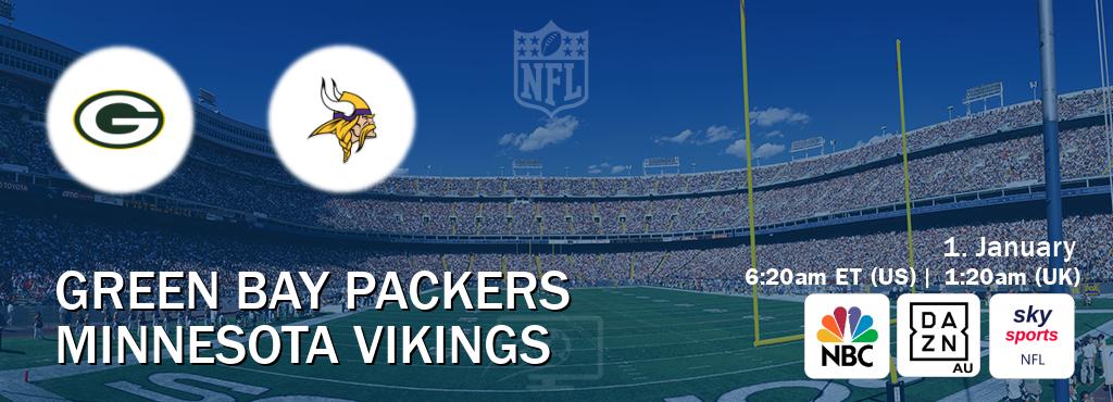 You can watch game live between Green Bay Packers and Minnesota Vikings on NBC(US), DAZN(AU), Sky Sports NFL(UK).