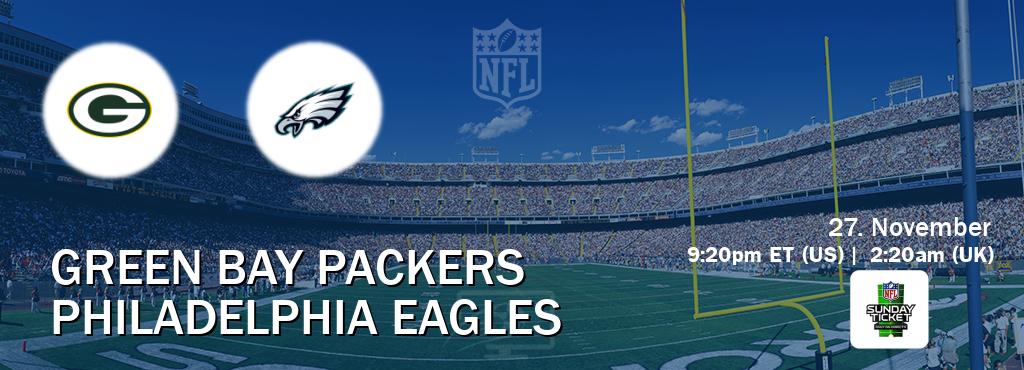 You can watch game live between Green Bay Packers and Philadelphia Eagles on NFL Sunday Ticket.