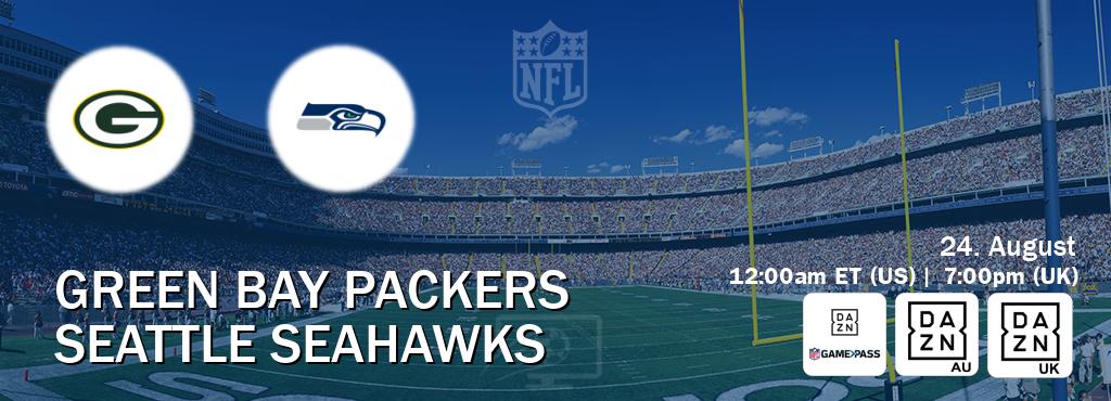You can watch game live between Green Bay Packers and Seattle Seahawks on DAZN NFL Game Pass, DAZN(AU), DAZN UK(UK). You can watch game live between Green Bay Packers and Seattle Seahawks on DAZN NFL Game Pass, DAZN(AU), DAZN UK(UK).