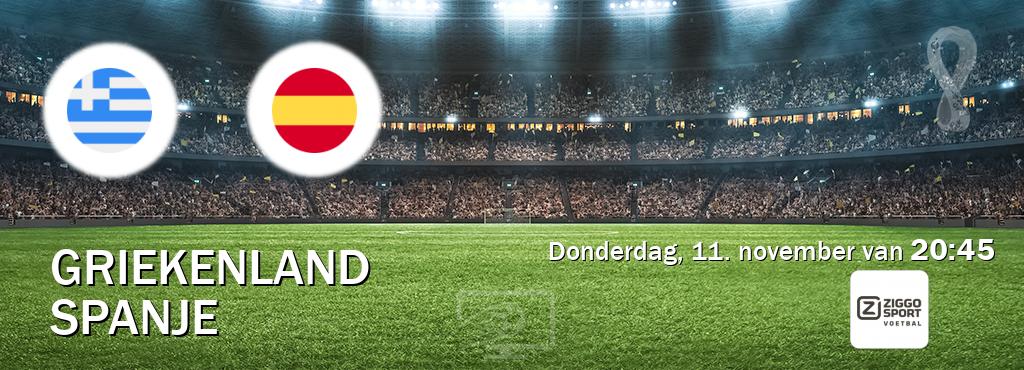 Wedstrijd tussen Griekenland en Spanje live op tv bij Ziggo Voetbal (donderdag, 11. november van  20:45).