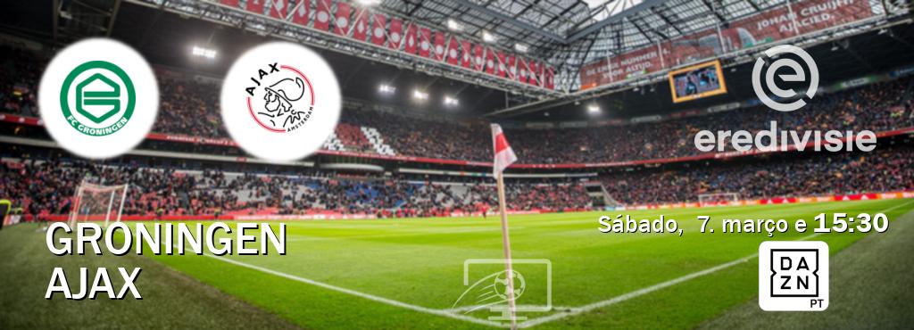 Jogo entre Groningen e Ajax tem emissão DAZN (sábado,  7. março e  15:30).