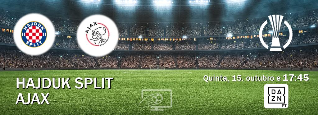 Jogo entre Hajduk Split e Ajax tem emissão DAZN (quinta, 15. outubro e  17:45).