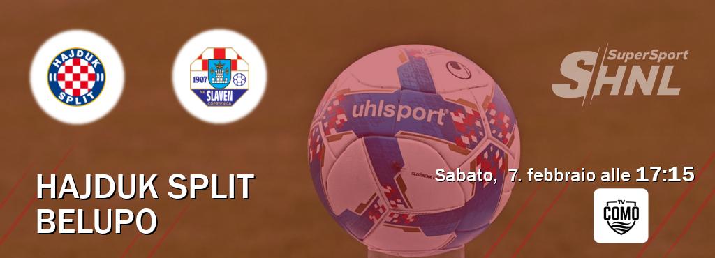 Il match Hajduk Split - Belupo sarà trasmesso in diretta TV su Como TV (ore 17:15)