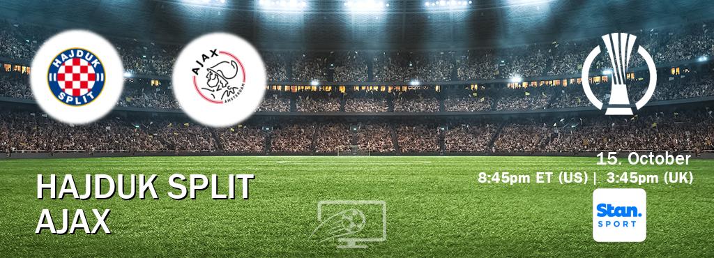 You can watch game live between Hajduk Split and Ajax on Stan Sport(AU). You can watch game live between Hajduk Split and Ajax on Stan Sport(AU).
