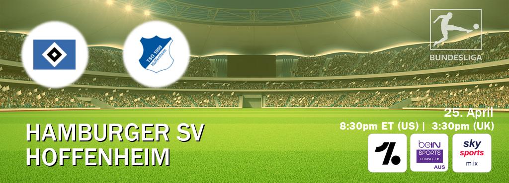 You can watch game live between Hamburger SV and Hoffenheim on OneFootball, beIN Sports Connect(AU), Sky Sports Mix(UK).