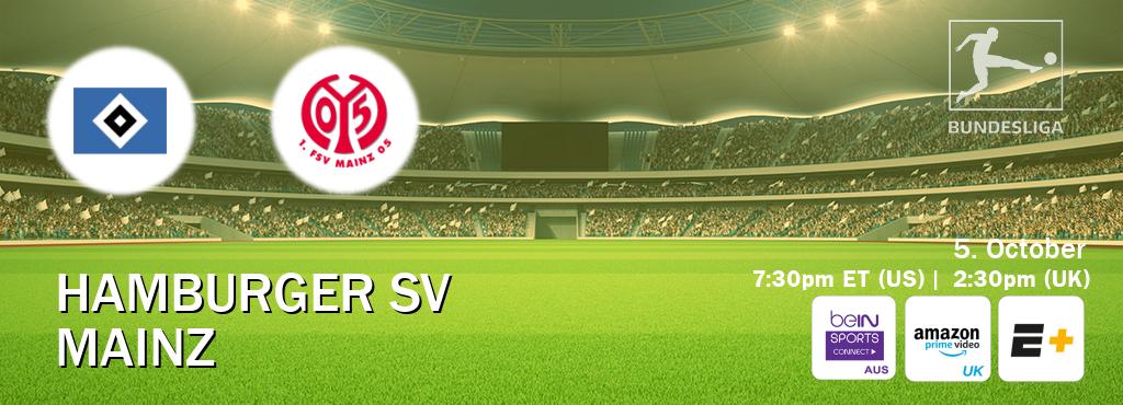 You can watch game live between Hamburger SV and Mainz on beIN Sports Connect(AU), Amazon Prime Video UK(UK), ESPN+(US). You can watch game live between Hamburger SV and Mainz on beIN Sports Connect(AU), Amazon Prime Video UK(UK), ESPN+(US).