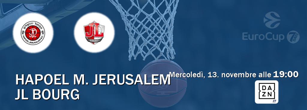 Il match Hapoel M. Jerusalem - JL Bourg sarà trasmesso in diretta TV su DAZN Italia (ore 19:00)