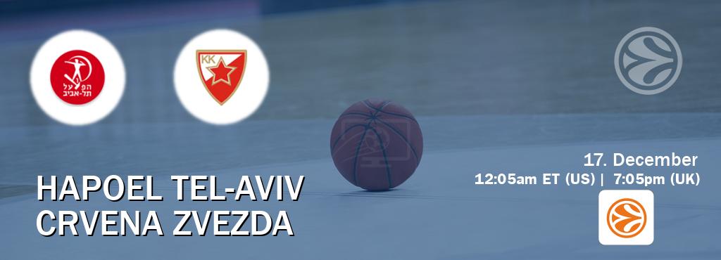 You can watch game live between Hapoel Tel-Aviv and Crvena zvezda on EuroLeague TV.